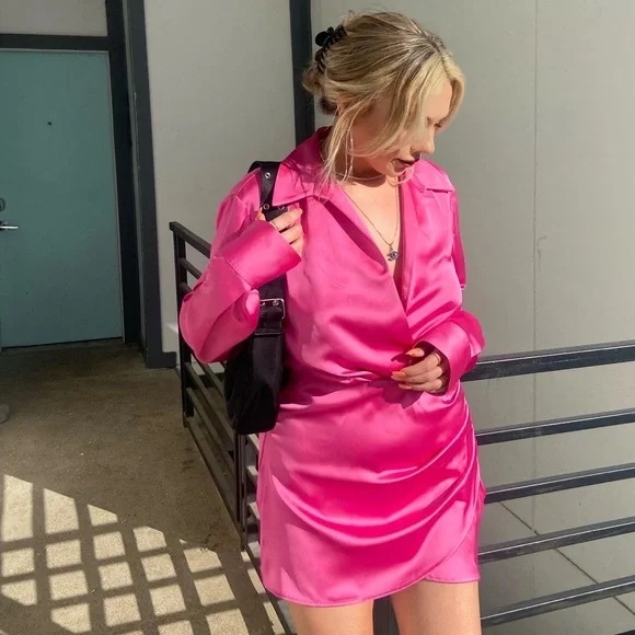 Zara Pink Satin Blazer Dress - Picture 2 of 5